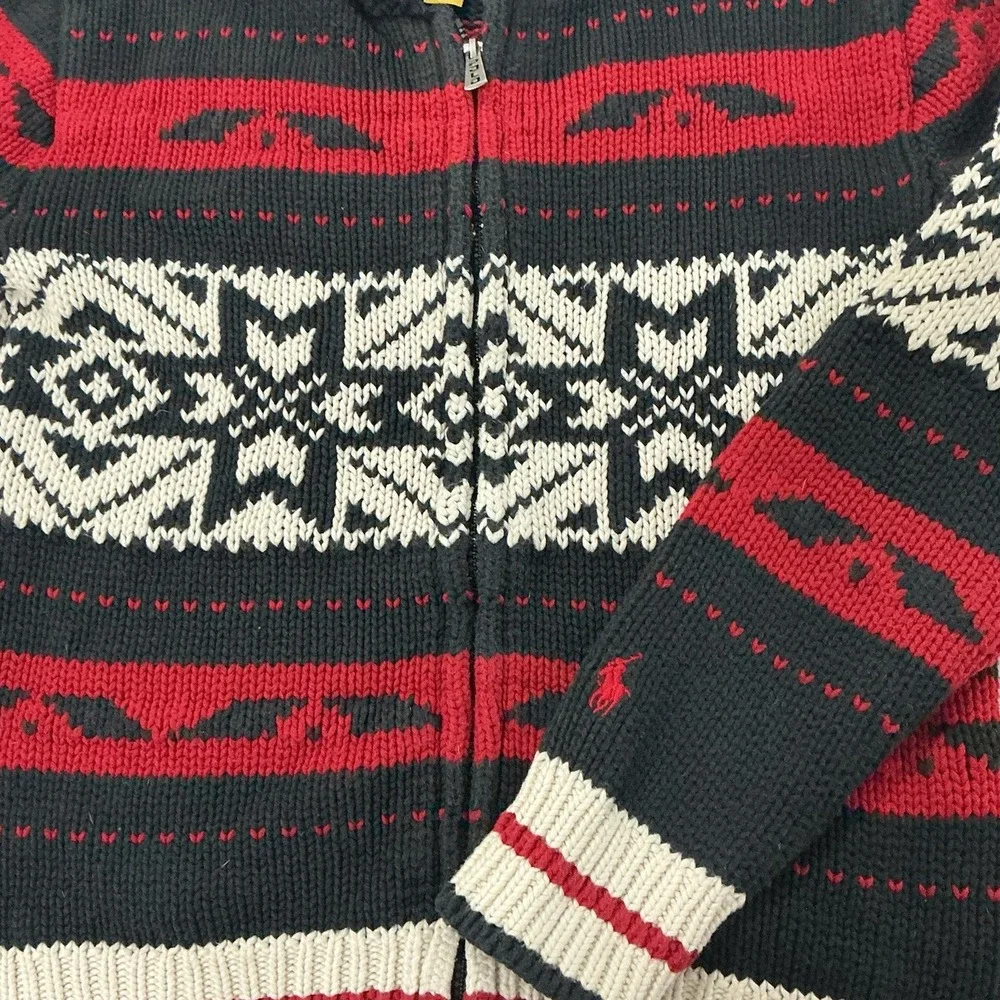 Polo Ralph Lauren Boys 8 Fair Isle Cotton Wool Full Zip Fish Sweater Nordic Ski